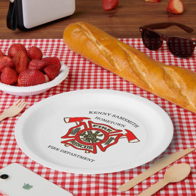 Fire Department logo Gold And Red Badge Paper Plates (Picnic)
