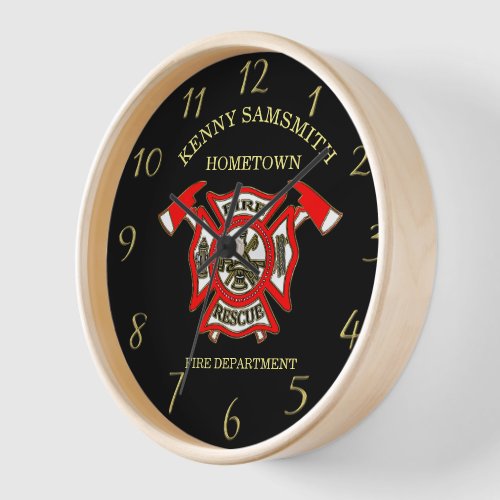 Fire Department logo Gold And Red Badge With Axes  Clock