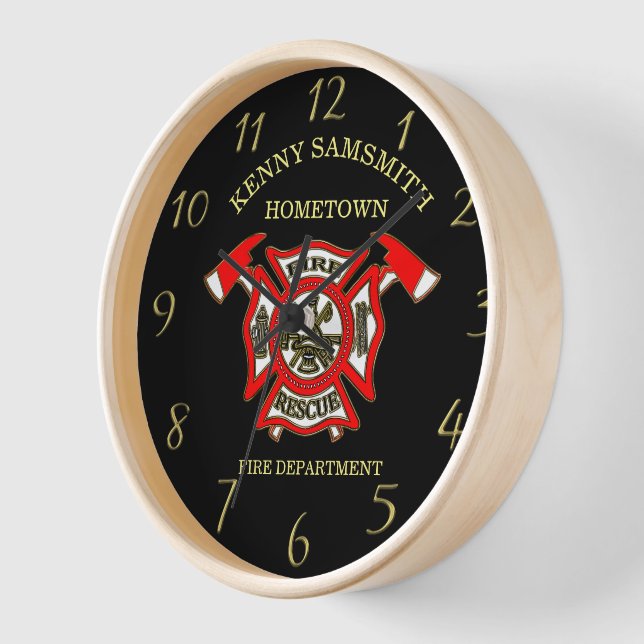 Fire Department logo Gold And Red Badge With Axes  Clock (Angle)