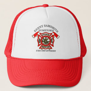Fire Department logo Gold And Red Badge With Axes Trucker Hat
