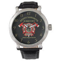 Fire Department logo Gold And Red Badge With Axes Watch Fire Department logo Gold And Red Badge With Axes Watch