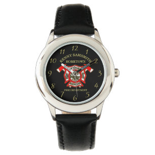 Fire Department Logo Gold And Red Badge With Axes Watch