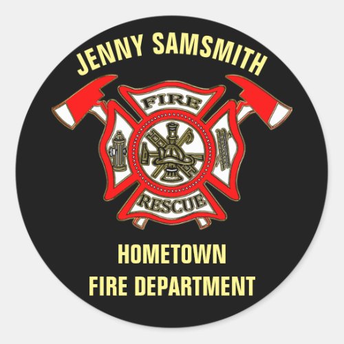 Fire Department logo Gold And Red Badge With Fire Classic Round Sticker