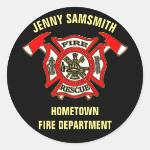 Fire Department logo Gold And Red Badge With Fire Classic Round Sticker