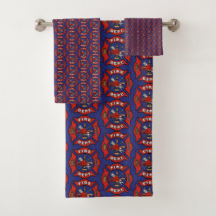Fire Department Logo Pattern Bath Towel Set