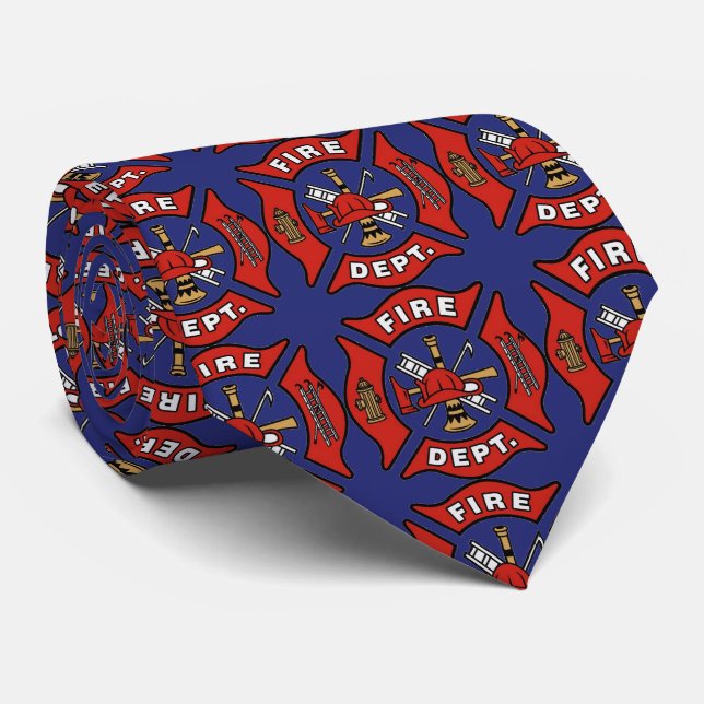 Fire Department Logo Pattern Neck Tie (Rolled)