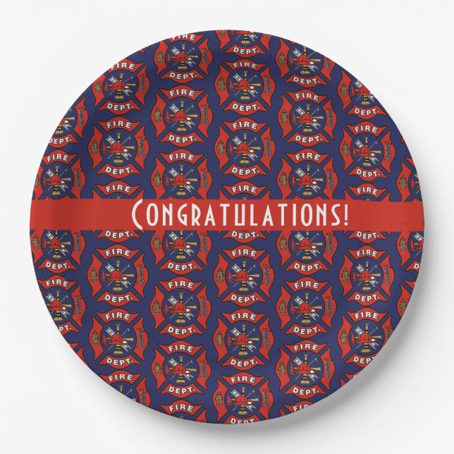 Fire Department Logo Pattern Personalized Paper Plates (Front)