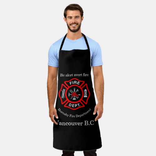 Fire Department logo Red And Black Badge Be alert Apron