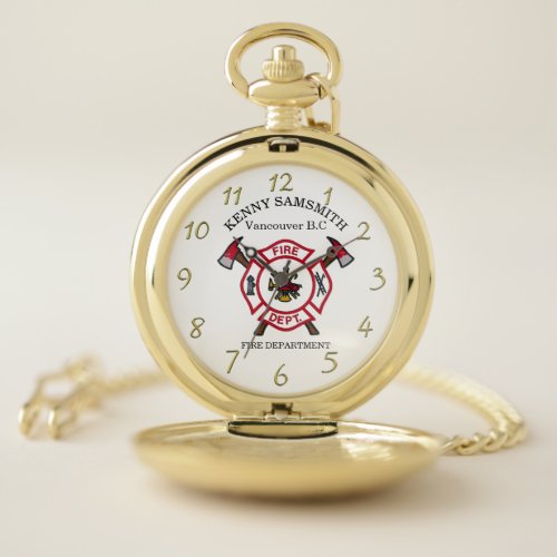 Fire Department logo White And Red Badge  Pocket Watch