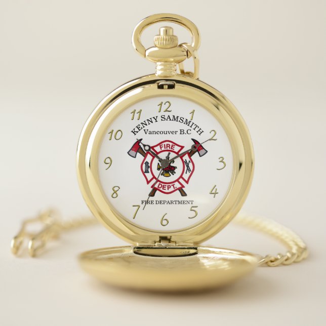 Fire Department logo White And Red Badge  Pocket Watch (Inside)