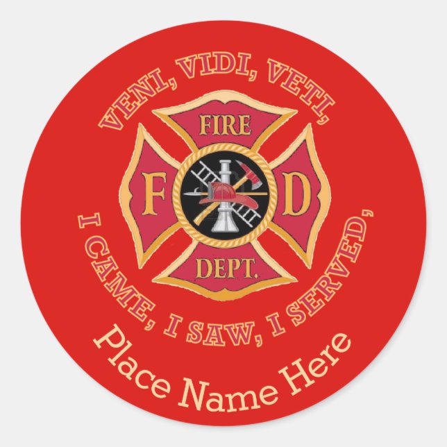 Fire Department Maltese Cross Custom VVV  Shield Classic Round Sticker (Front)
