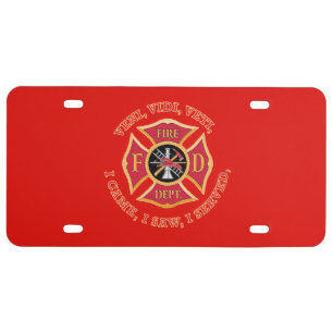 Fire Department Maltese Cross Custom VVV  Shield License Plate
