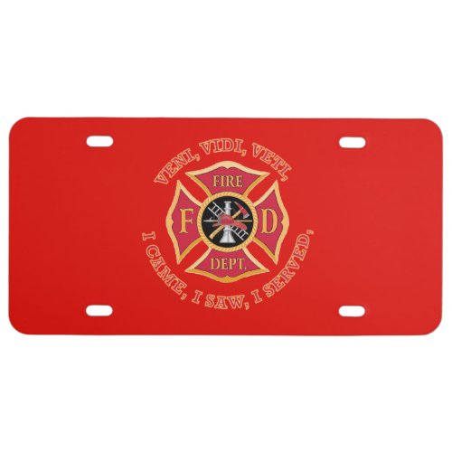 Fire Department Maltese Cross Custom VVV  Shield License Plate