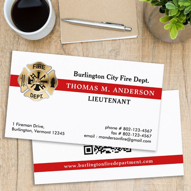 Fire Department Personalized QR Code Firefighter  Business Card (Creator Uploaded)
