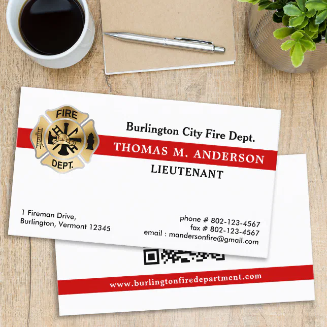Fire Department Personalized QR Code Firefighter Business Card | Zazzle