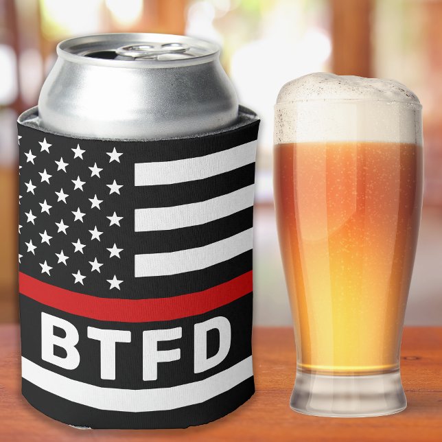 Fire Department Personalized Thin Red Line Can Coo Can Cooler (Creator Uploaded)