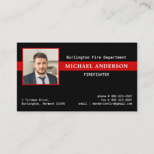 Fire Department Photo Logo Red Line Firefighter Business Card