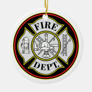 Fire Department Round Badge Ceramic Ornament
