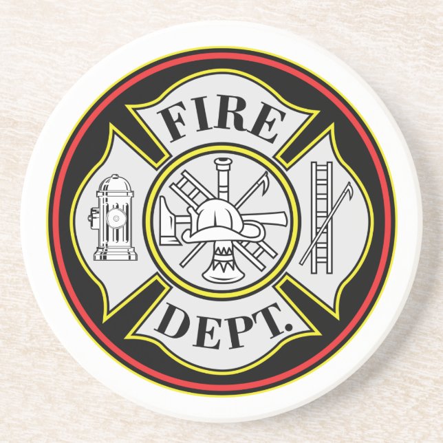 Fire Department Round Badge Drink Coaster (Front)