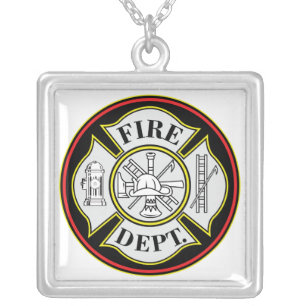 Fire Department Round Badge Silver Plated Necklace