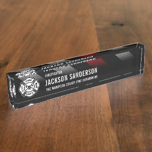 Fire Department Thin Red Line Logo Firefighter Desk Name Plate