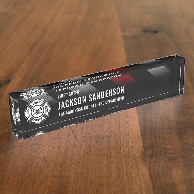 Fire Department Thin Red Line Logo Firefighter Desk Name Plate (Side)