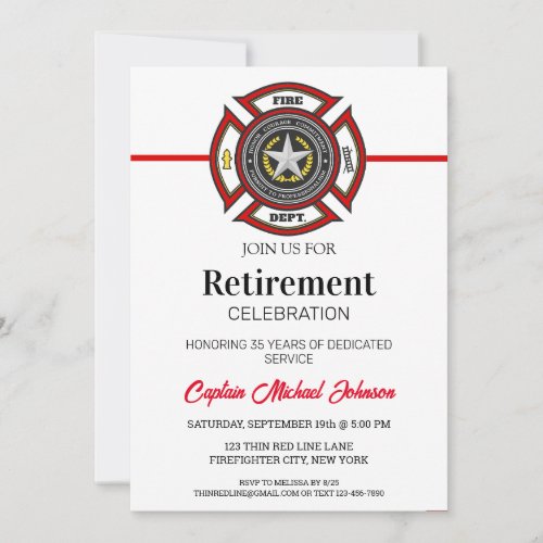 Fire Department thin Red Line  Retirement  Invitation