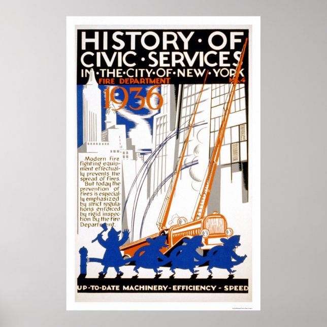 Fire Department Truck NYC 1936 WPA Poster (Front)