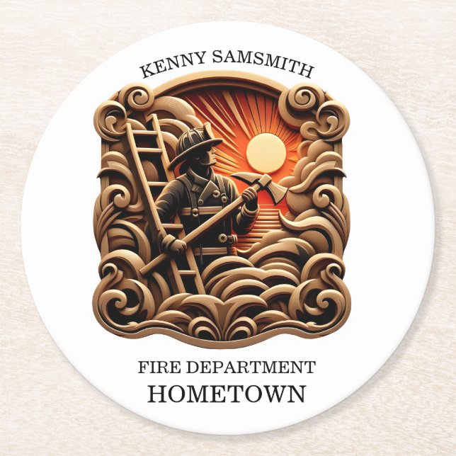 Fire Departments Badge Of Everyday Heroes Round Paper Coaster (Front)