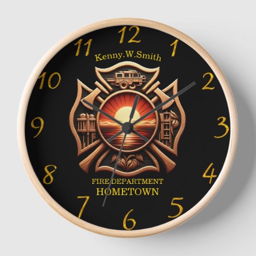 Fire Departments Badge of Honor Black And Red Clock