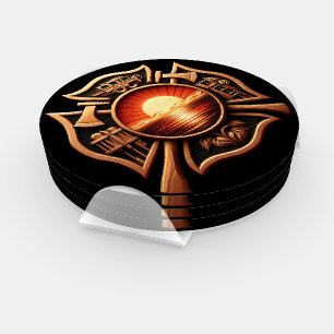 Fire Departments Badge of Honor Black And Red Coaster Set