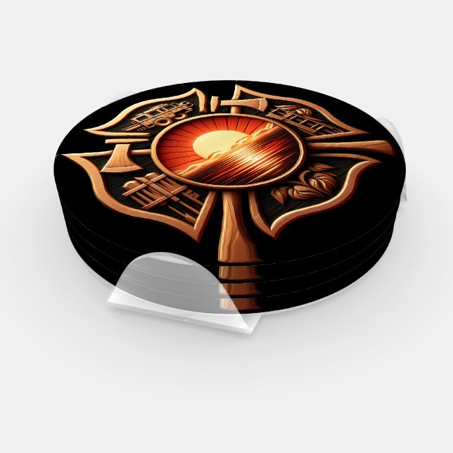 Fire Departments Badge of Honor Black And Red Coaster Set (Set)