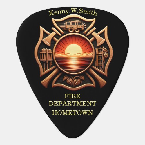 Fire Departments Badge of Honor Black And Red Guitar Pick