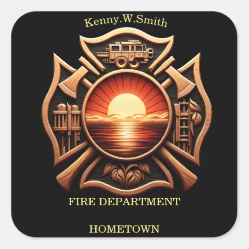 Fire Departments Badge of Honor Black And Red Square Sticker