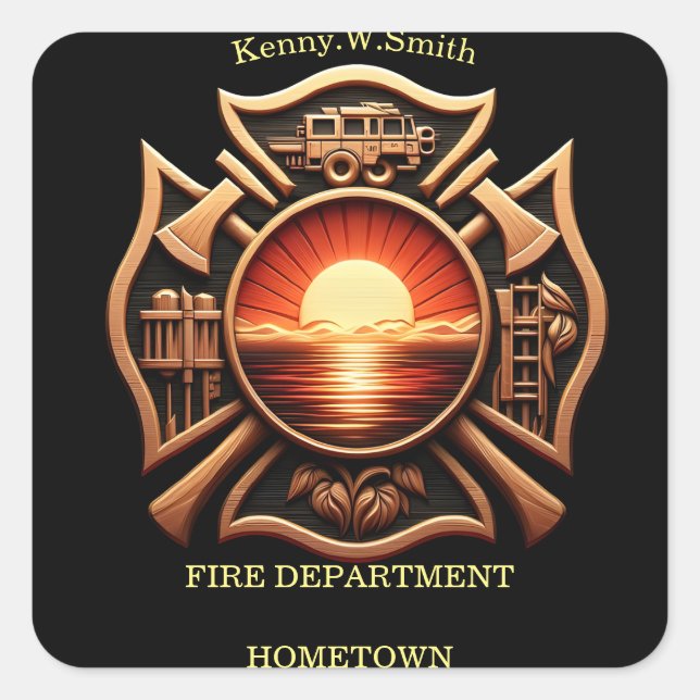 Fire Departments Badge of Honor Black And Red Square Sticker (Front)