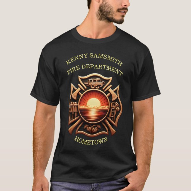 Fire Departments Badge of Honor Black And Red T-Shirt (Front)