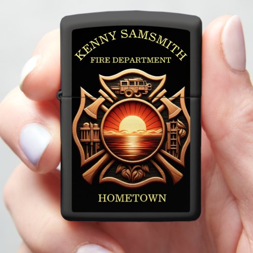 Fire Departments Badge of Honor Black And Red Zippo Lighter