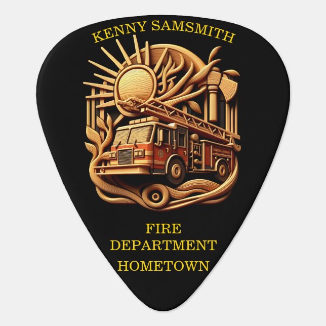 Fire Departments Badge of protecting the community Guitar Pick (Front)