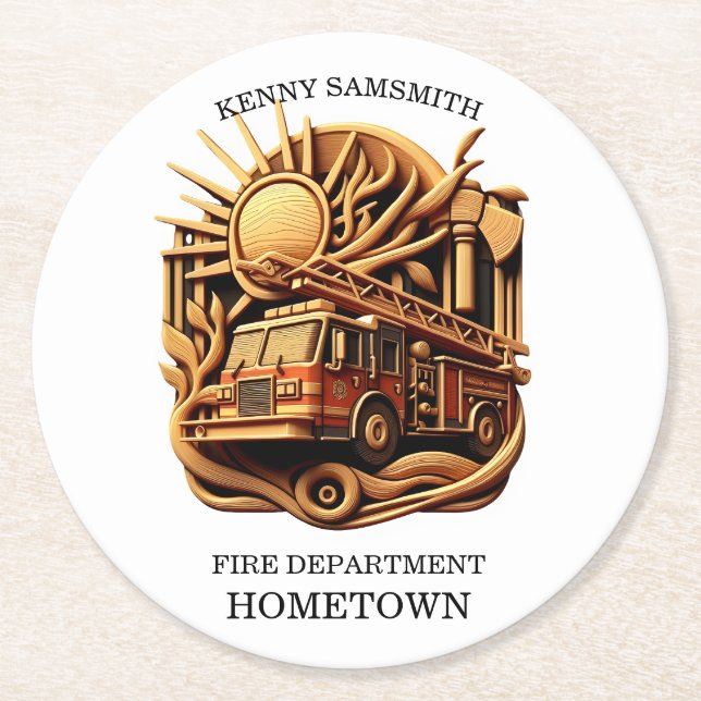 Fire Departments Badge of protecting the community Round Paper Coaster (Front)