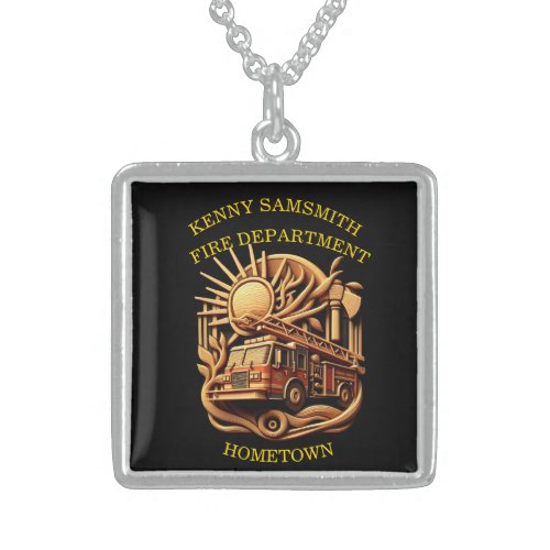 Fire Departments Badge of protecting the community Sterling Silver Necklace