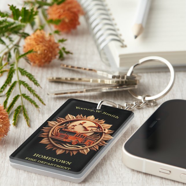 Fire Departments Badge radiating prestige, Honor Keychain (Front Right)