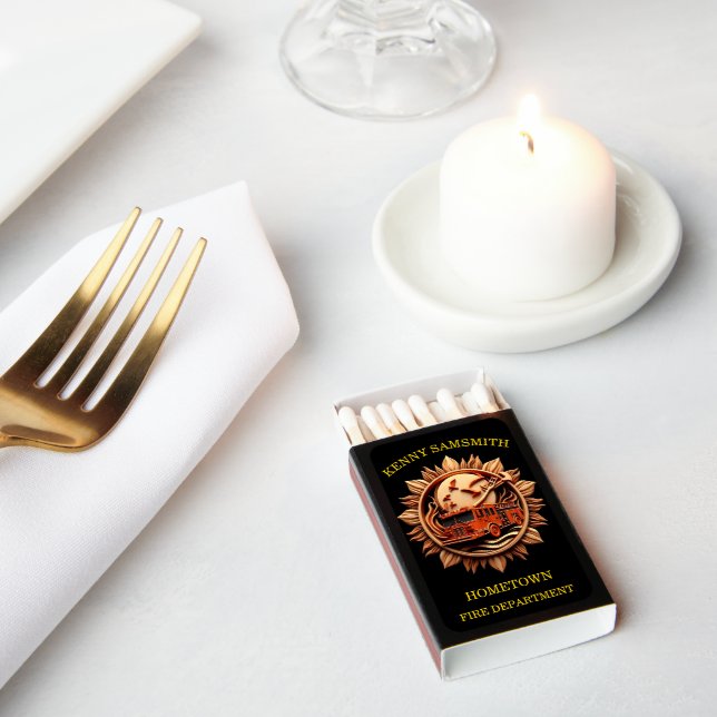 Fire Departments Badge radiating prestige, Honor Matchboxes (Insitu)