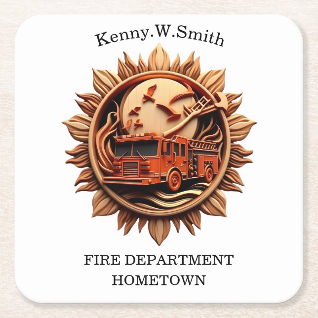 Fire Departments Badge radiating prestige, Honor Square Paper Coaster (Front)