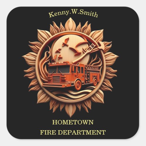 Fire Departments Badge radiating prestige Honor Square Sticker