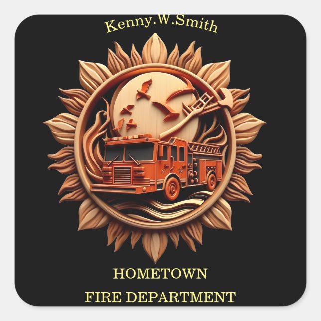 Fire Departments Badge radiating prestige, Honor Square Sticker (Front)
