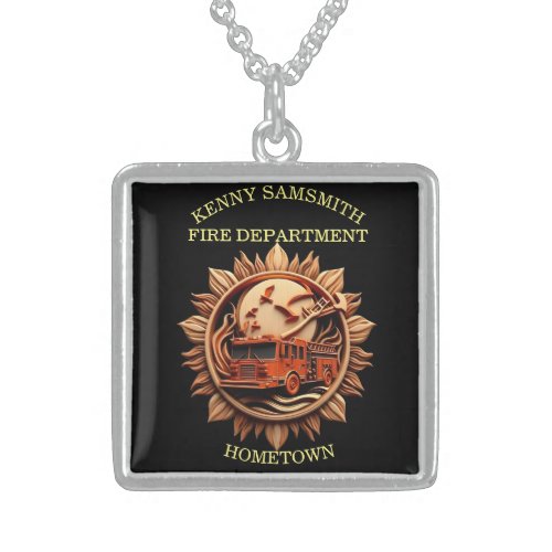 Fire Departments Badge radiating prestige Honor Sterling Silver Necklace