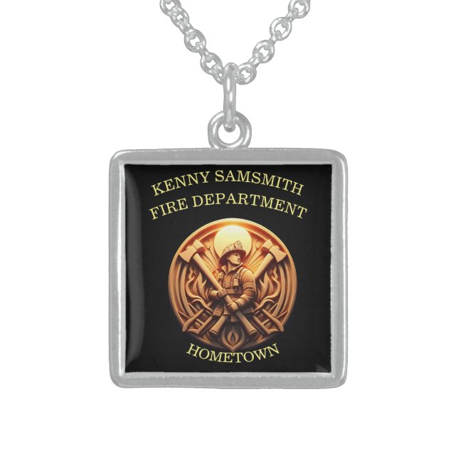 Fire Departments Badge symbolizing bravery Sterling Silver Necklace (Front)