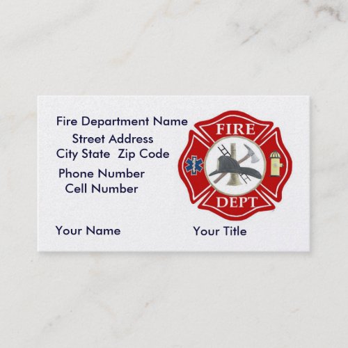 Fire Dept Bussiness Cards with Red Maltese Cross