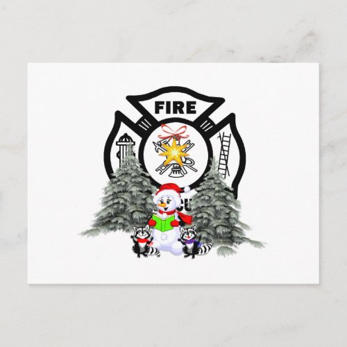 Fire Dept Christmas Scene Holiday Postcard