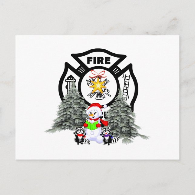 Fire Dept Christmas Scene Holiday Postcard (Front)